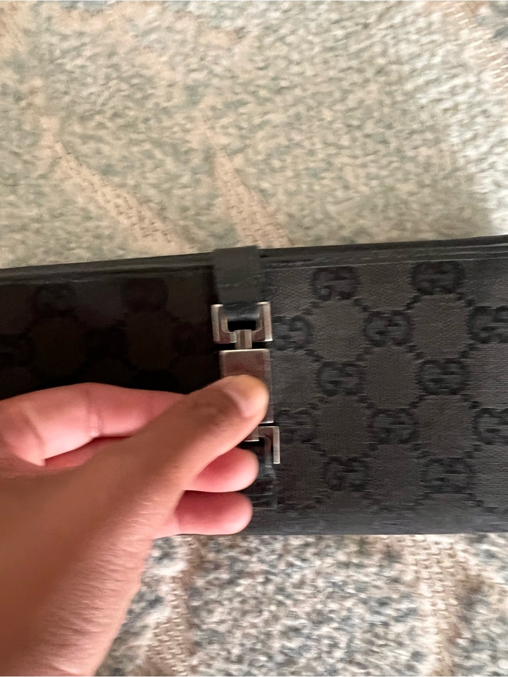 AUTHENTIC GUCCI Black Signature Pattern Clutch with Silver Hardware